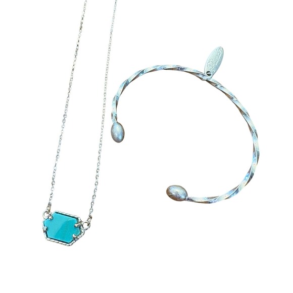 Jewelry - Silver Tone Necklace & Cuff Bracelet Set Turquoise Color Stone Jewelry